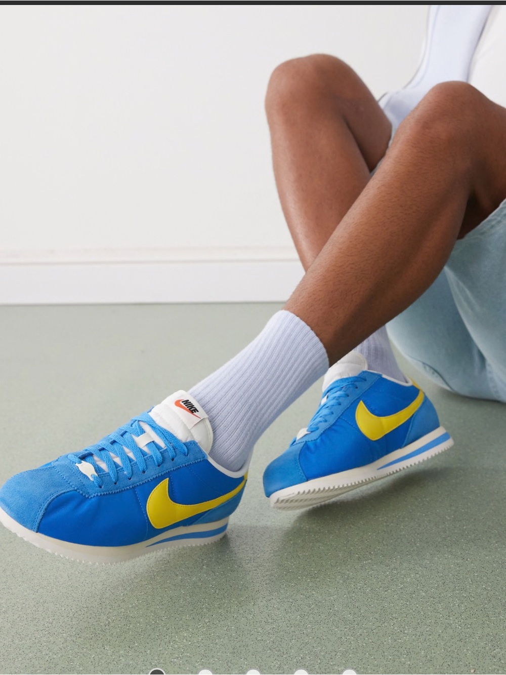 Nike Cortez Textile Sneakers in Blue and Yellow
